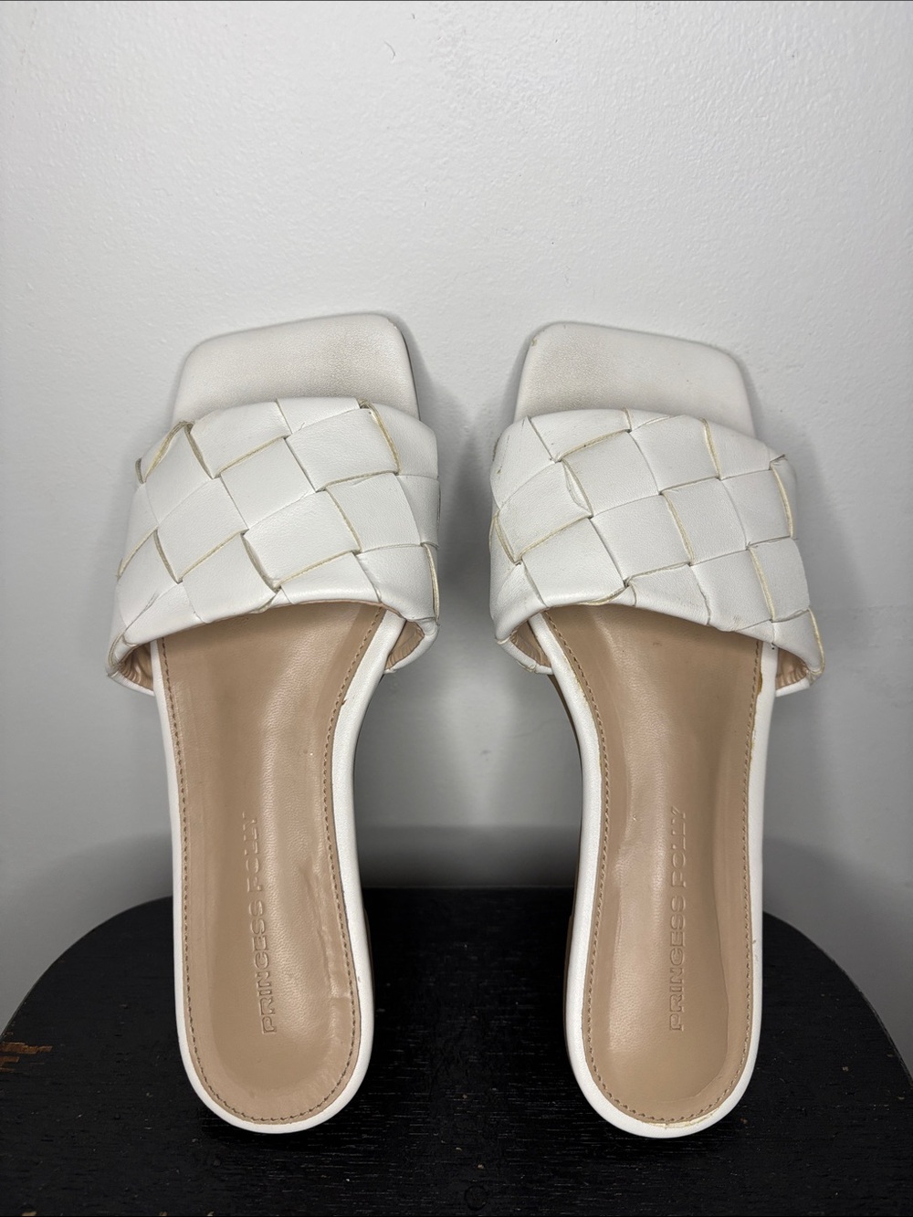 Princess Polly White Woven Slide Sandals